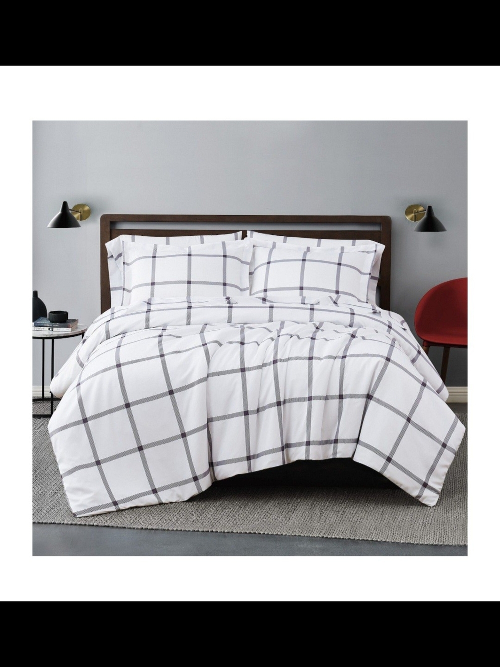 Windowpane Check White and Gray Duvet Cover Set